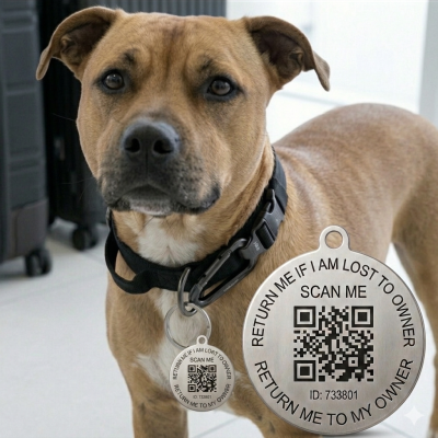 <p>Bescherm je trouwe viervoeter tegen vermissing. Deze premium, lichtgewicht en waterbestendige QR-huisdierhanger vormt het ultieme vangnet voor je hond of kat. In tegenstelling tot zware GPS-trackers heeft deze hanger geen batterij die leegloopt en betaal je absoluut geen maandelijks abonnement. Werkt wereldwijd en beschermt je privacy voor de volle 100%.</p>

<p>&nbsp;</p>

<p><meta charset="UTF-8" /><b>Formaat:</b>&nbsp;40 mm doorsnede,</p>

<p><b>eigenschappen:</b>watervast en UV-bestendig,</p>

<p><b>Materiaal sticker:</b>Vinyl, metallic-grijs, permanent hechtend, merk 3M</p>

<p><b>Beschermlaag:</b>mat laminaat(dit is een transparante extra beschermlaag)</p> #1